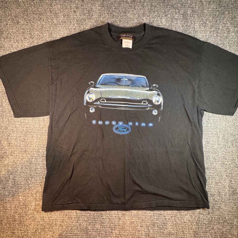 VTG Mens Ford Motor Company Classics Black Graphic‎ T Shirt Forty Nine Car 2XL